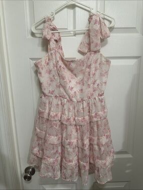 Trixxi Pink Floral Tie-Shoulder Ruffled Sundress